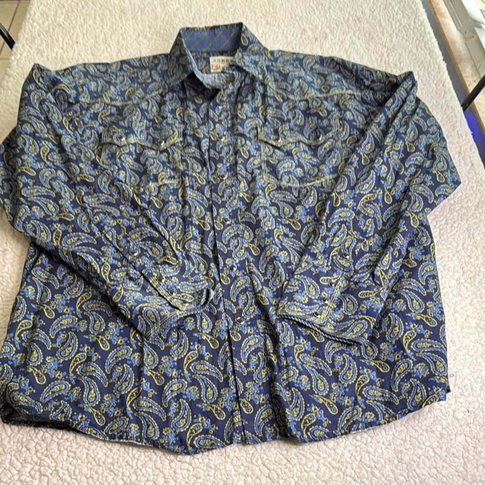 Roper Blue and Yellow Paisley Pearl Button Down Shirt